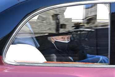 Britain's Queen Elizabeth attends the funeral of her husband, Britain's Prince Philip, who died at the age of 99, on the grounds of Windsor Castle in Windsor, Britain, April 17, 2021. (Reuters)