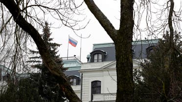 A national flag of Russia flies on the Russian embassy in Prague, Czech Republic, March 26, 2018. (Reuters)