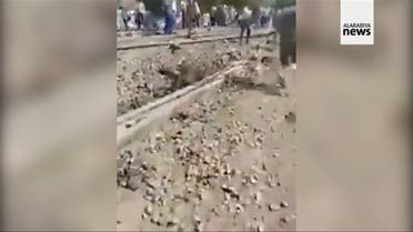 A screengrab from a social media video showing the train that derailed in Egypt’s Qalyubia Governorate north of Cairo, on Sunday April 18 2021. (@osgaweesh via Twitter)