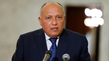 FILE PHOTO: Egyptian Foreign Minister Sameh Shoukry speaks after meeting with Lebanon's President Michel Aoun at the presidential palace in Baabda, Lebanon April 7, 2021. REUTERS/Mohamed Azakir/File Photo