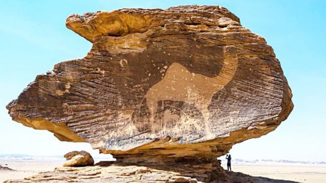 Bir Hima is a rock art site in Najran, containing numerous petroglyphs, including that of a camel. (Twitter)