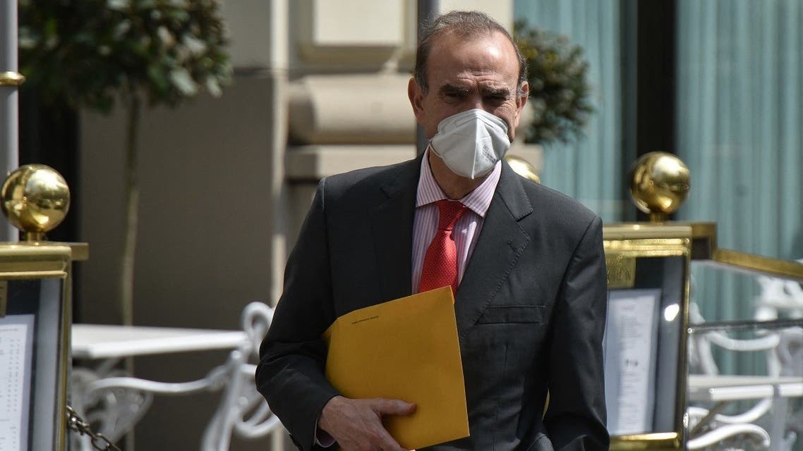 Deputy Secretary General/Political Director of the European External Action Service (EEAS), Enrique Mora, arrives to the ‘Grand Hotel Wien’ for the closed-door nuclear talks with Iran in Vienna on April 20, 2021. (Joe Klamar/AFP)