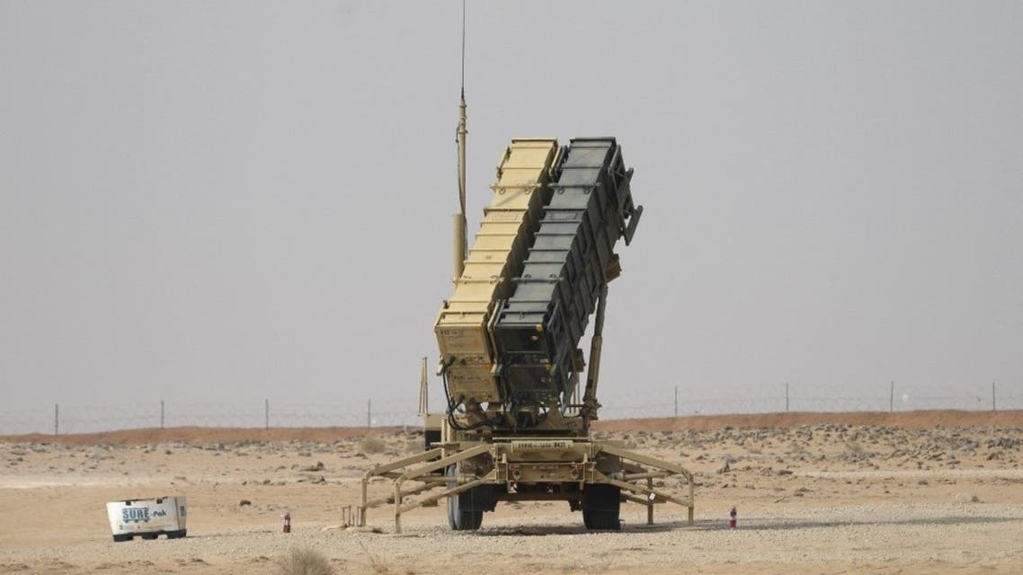 A Patriot missile battery is seen near Prince Sultan air base at al-Kharj on February 20, 2020. (AFP)