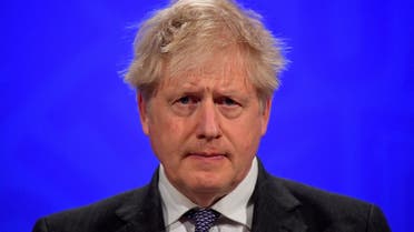 Britain’s Prime Minister Boris Johnson holds a news conference at 10 Downing Street, amid the coronavirus outbreak, in London, Britain, on April 20, 2021. (Reuters)