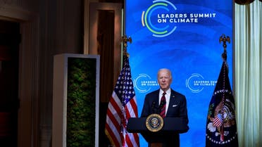 US President Joe Biden participates in a virtual Climate Summit with world leaders in the East Room at the White House in Washington, US, on April 22, 2021. (Reuters)