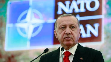 Turkey's President Recep Tayyip Erdogan addresses a meeting of the NATO's Mediterranean Dialogue, in Ankara, May 6, 2019. (AP)