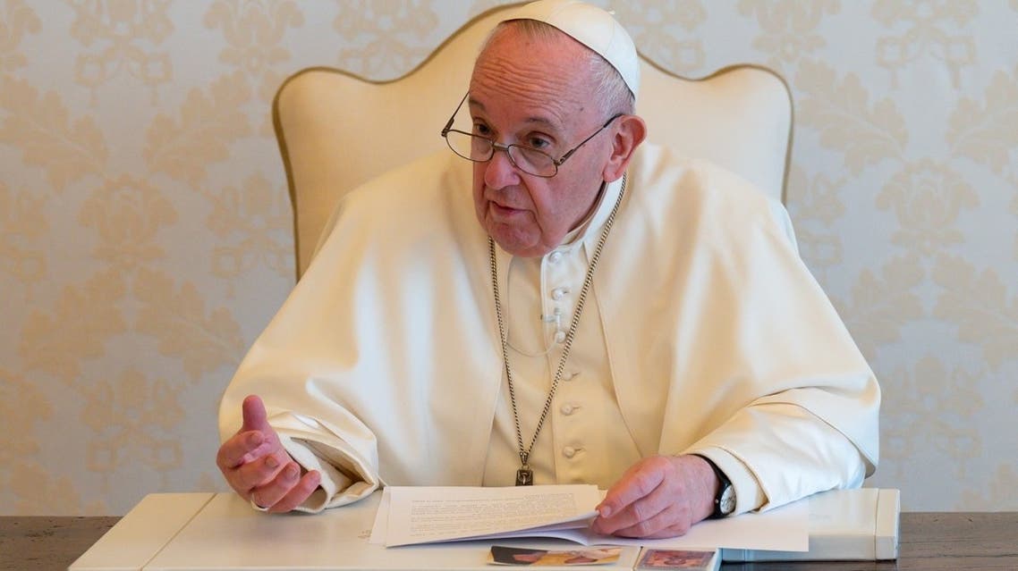 Pope Francis delivers a video message on the occasion of Earth Day, at the Vatican, on April 22, 2021. (Reuters)