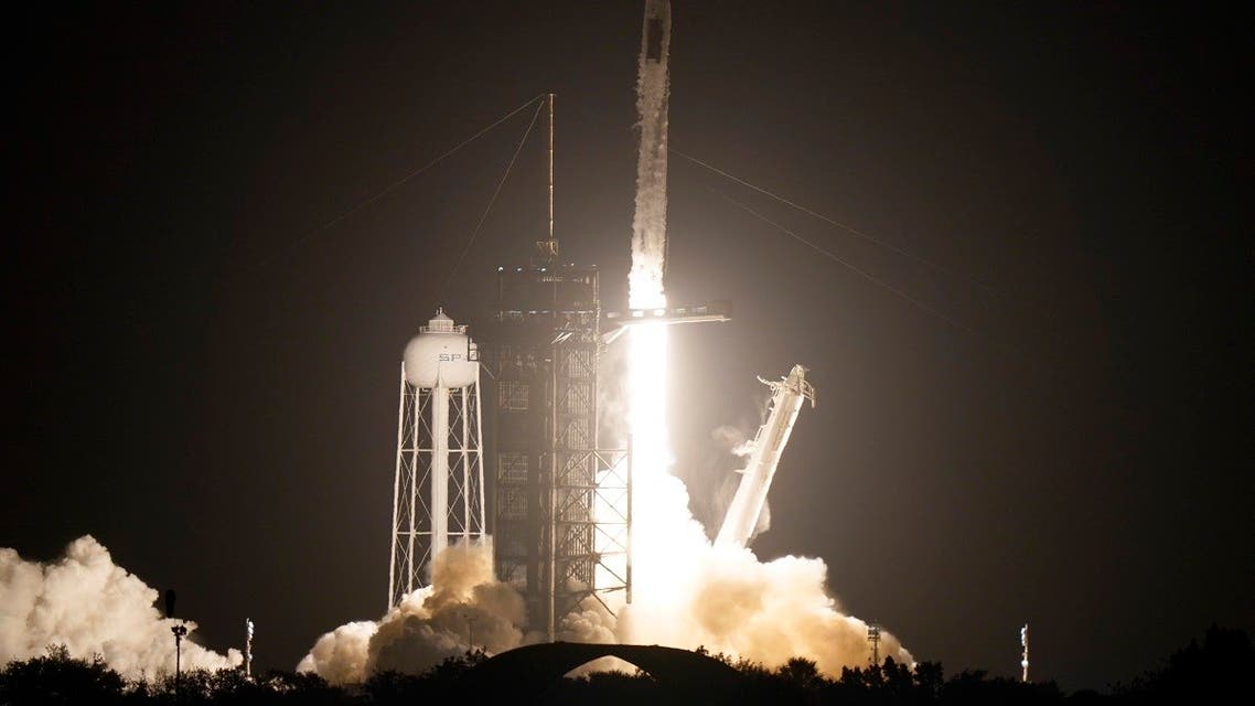 A SpaceX Falcon 9 rocket with the Crew Dragon space capsule lifts off from pad 39A at the Kennedy Space Center in Cape Canaveral, Florida, on April 23, 2021. (AP)