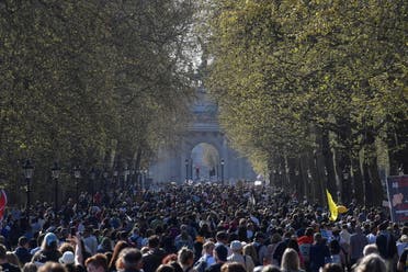 Demonstrators march during an anti-lockdown 'Unite for Freedom' protest, amid the spread of the coronavirus disease (COVID-19), in London, Britain, April 24, 2021. (Reuters)