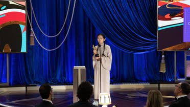 In this handout photo courtesy of AMPAS (Academy of Motion Picture Arts and Sciences) Chloe Zhao accepts the Oscar for Directing Nomadland during the live ABC Telecast of The 93rd Oscars at Union Station in Los Angeles, on April 25, 2021. (File photo: AFP)