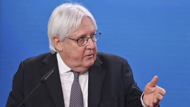 UN Special Envoy for Yemen Martin Griffiths speaks during a press conference following talks with US special envoy for Yemen and German Foreign Minister at the Foreign Ministry in Berlin on April 12, 2021.