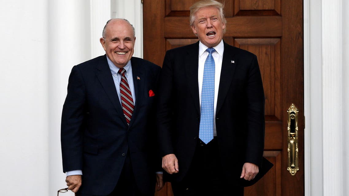 US President-elect Donald Trump stands with former New York City Mayor Rudolph Giuliani before their meeting at Trump National Golf Club in Bedminster, New Jersey, U.S., November 20, 2016. (Reuters)