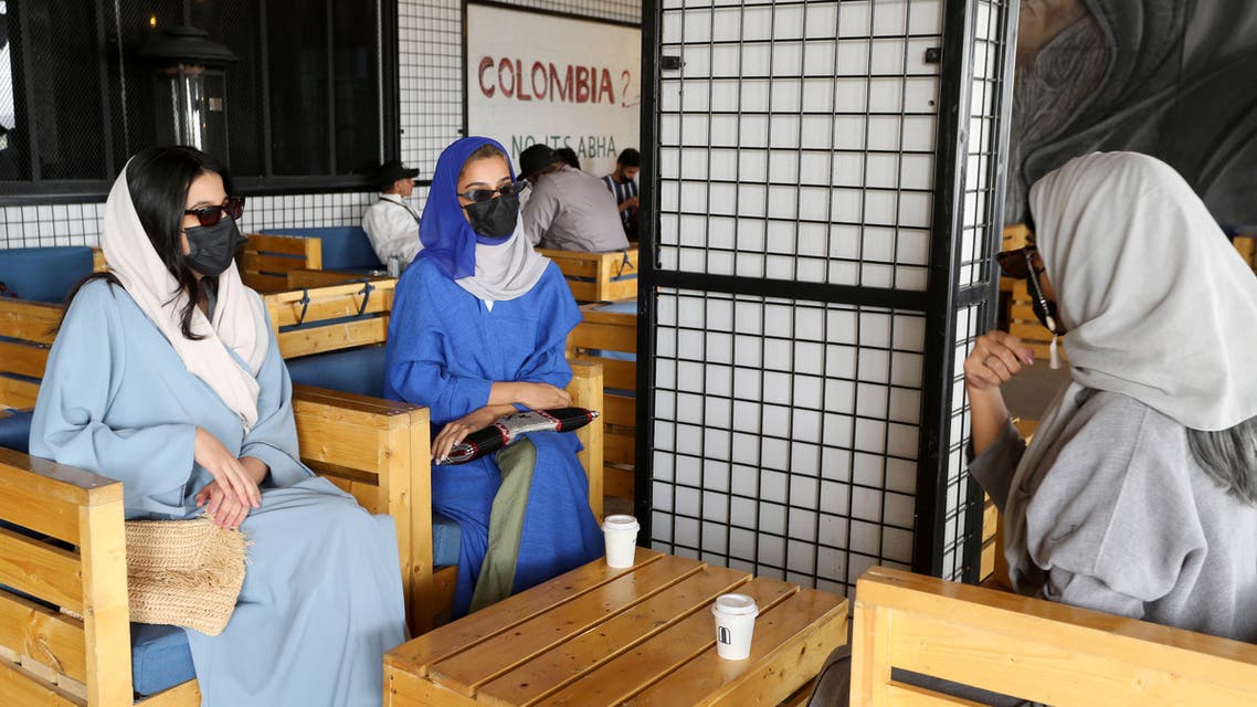 Young Saudi women sit in a cafe at Abha High City, as the summer season kicks off with health precautions amid the coronavirus disease (COVID-19) outbreak, in an effort to boost internal tourism after the pandemic in Abha, Saudi Arabia July 18, 2020. Picture taken July 18, 2020. (File photo: Reuters)