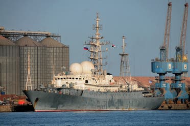 سفينة حربية روسية في ميناء بورتسودان في ابريل الحالي