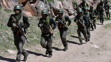Servicemen of the special armed forces of India attend the Anti-terror Kanjar 2021 joint Kyrgyz Indian military drills in the Tatyr gorge training area, some 20 kilometres outside Bishkek on April 26, 2021. (File photo: AFP)