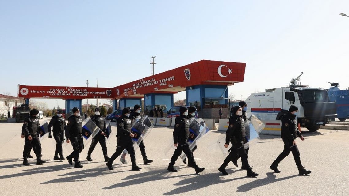 Riot police enter courthouse of Sincan, outside Ankara, on April 7, 2021. (AFP)