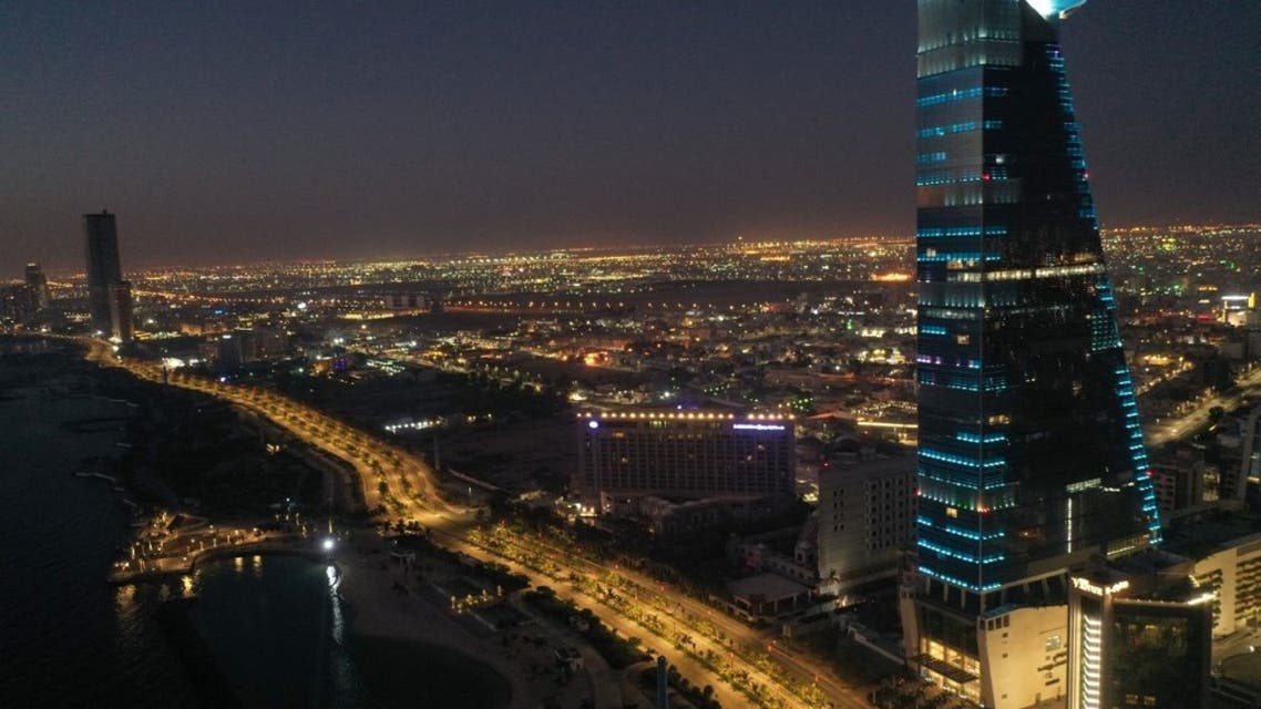 An aerial view shows deserted streets in the Saudi coastal city of Jeddah on April 21, 2020. (AFP)