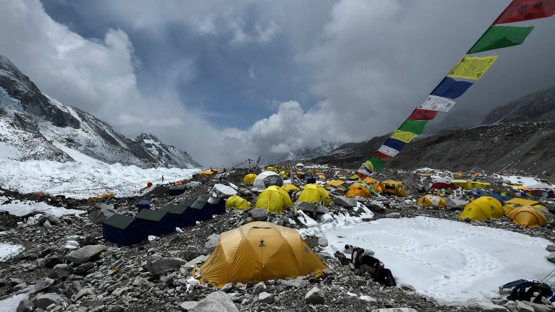In this photograph taken on May 1, 2021, expedition tents are seen at Everest Base Camp in the Mount Everest region of Solukhumbu district, some 140 km northeast of Nepal's capital Kathmandu. (AFP)