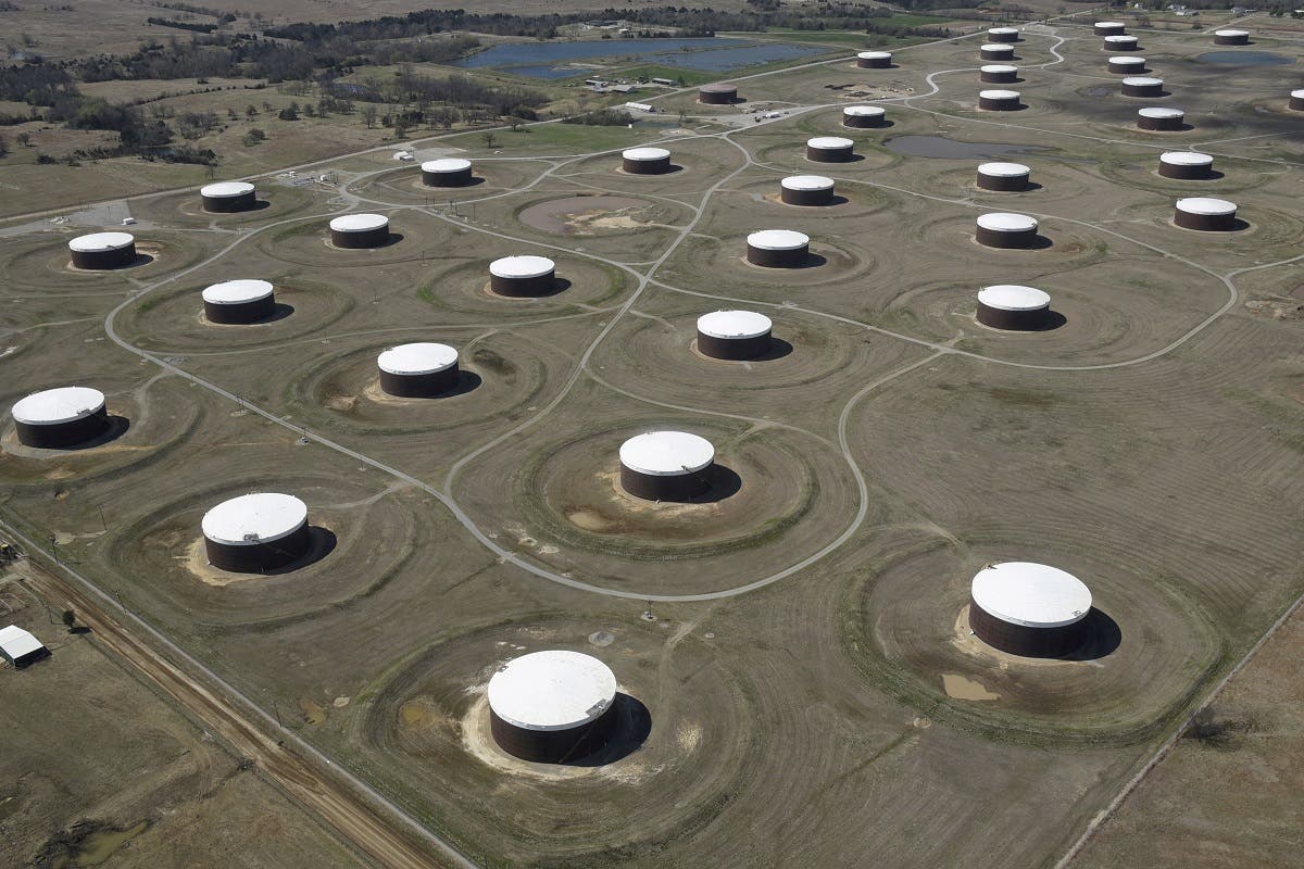 Crude oil storage tanks are seen from above at the Cushing oil hub, in Cushing, Oklahoma, US. (File photo: Reuters)