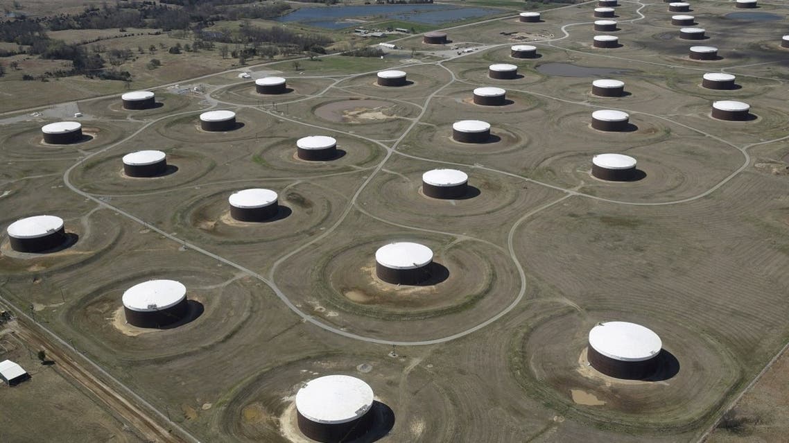 Crude oil storage tanks are seen from above at the Cushing oil hub, in Cushing, Oklahoma, US. (Reuters)