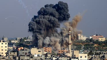 Smoke billows from Israeli air strikes in Gaza City, controlled by the Palestinian Hamas movement, on May 11, 2021. (AFP)