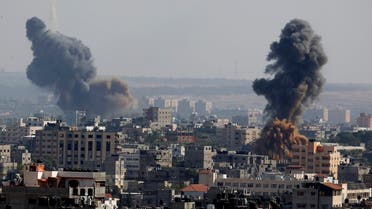 Smoke rises after Israeli airstrikes in Gaza in Gaza City, May 11, 2021. (AP/Hatem Moussa)