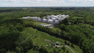 Holding tanks are seen in an aerial photograph at Colonial Pipeline's Dorsey Ju