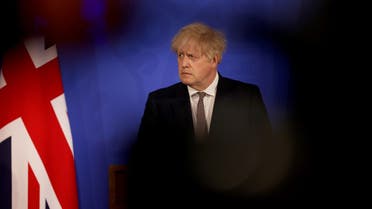 Britain's Prime Minister Boris Johnson attends a virtual news conference to announce changes to lockdown rules in England at Downing Street, in London, Britain May 10, 2021. (Reuters)