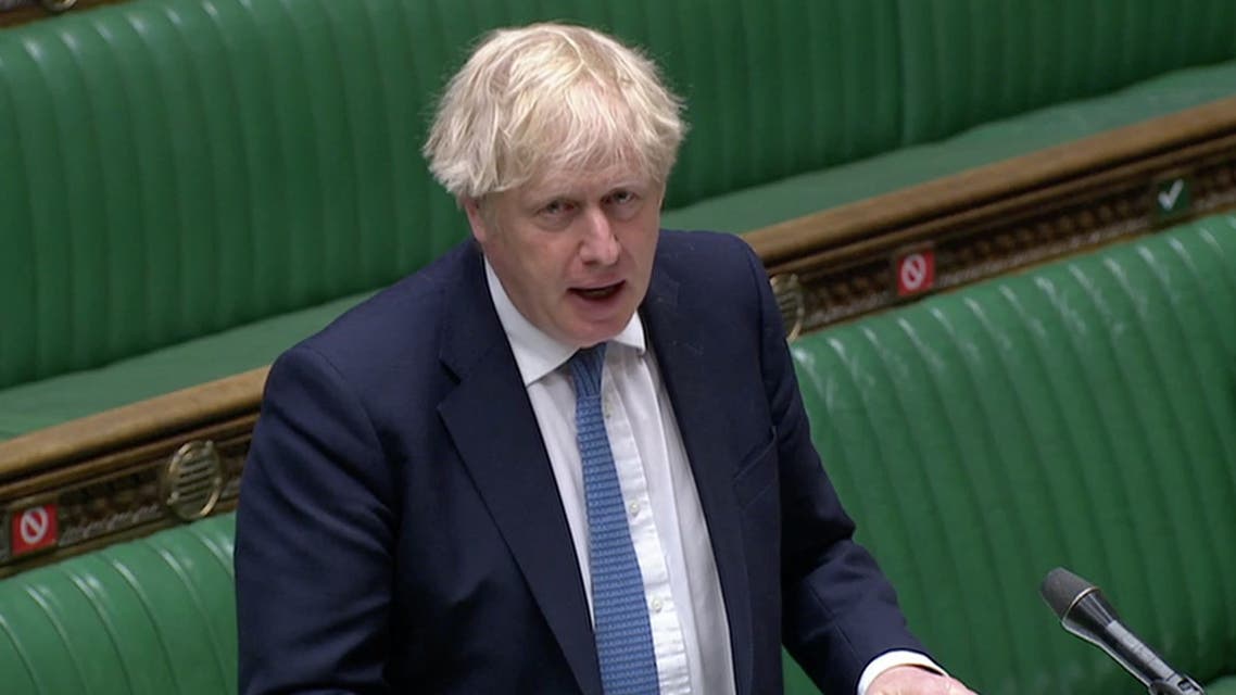 Britain's Prime Minister Boris Johnson speaks during the weekly question time debate in Parliament in London, Britain, May 12, 2021, in this screen grab taken from video. Reuters TV via REUTERS ATTENTION EDITORS - THIS IMAGE HAS BEEN SUPPLIED BY A THIRD PARTY.