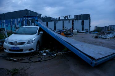 A damaged shed is seen after a tornado ripped through Caidian district of Wuhan, Hubei province, China May 15, 2021. (Reuters)