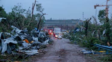 Debris lay by the side of a road after a tornado ripped through Caidian district of Wuhan, Hubei province, China May 15, 2021. (Reuters)