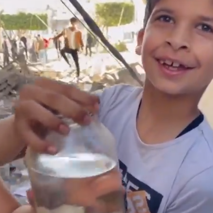 شاهد براءة طفلين هللا لإنقاذ سمكتهما من قصف غزة