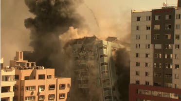 An Israeli airstrike has flattened a high-rise building housing the Associated Press and other media offices in Gaza City on May 15, 2021. (Screengrab)