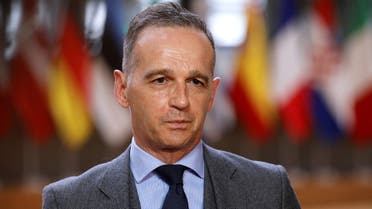 German Foreign Minister Heiko Maas speaks with the media as he arrives for an EU foreign ministers meeting at the European Council building in Brussels, Belgium May 10, 2021. Olivier Matthys/Pool via REUTERS
