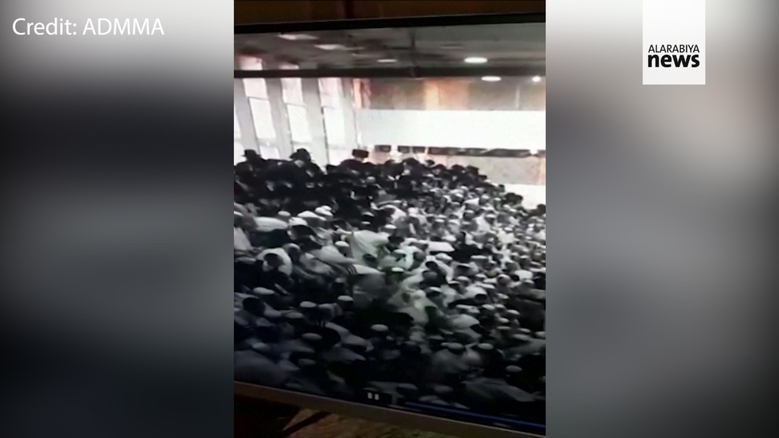A still from a video showing the bleacher collapse in a synagogue in the settlement of Givat Zeev on Sunday May 16 2021.