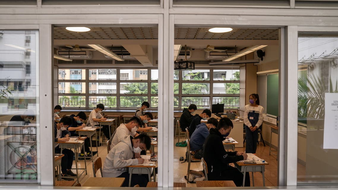 Students sit for the Diploma of Secondary Education (DSE) exams on April 26, 2021 in Hong Kong, China. (Reuters)