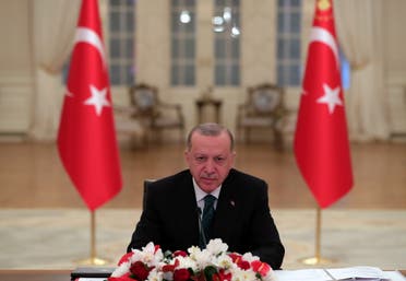 Turkish President Tayyip Erdogan attends a Climate Summit video conference at the Presidential Palace in Ankara, Turkey, April 22, 2021. (File photo: Reuters)