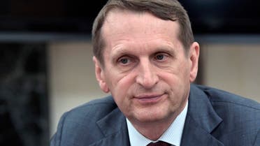 Sergei Naryshkin, head of the Russian Foreign Intelligence Service attends a meeting of the Commission for Military Technical Cooperation with Russian President Vladimir Putin in the Kremlin in Moscow, Russia, Monday, June 24, 2019. (AP)