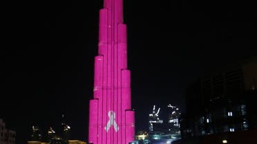 Dubai's Burj Khalifa, the world's tallest tower, is lit up in pink to raise awareness and funds to fight breast cancer, in the Gulf Emirate of Dubai on October 13, 2016. (File photo: AFP)
