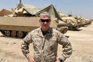CENTCOM Gen. Frank McKenzie, the top US commander for the Middle East, speaks to the media after arriving in Syria to meet with US and allied commanders and troops, May 21, 2021. (AP)