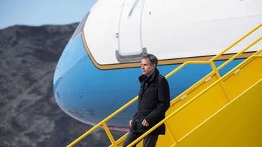 US Secretary of State Antony Blinken disembarks from his airplane upon arrival at Kangerlussuaq Airport in Greenland, May 20, 2021. (AP)