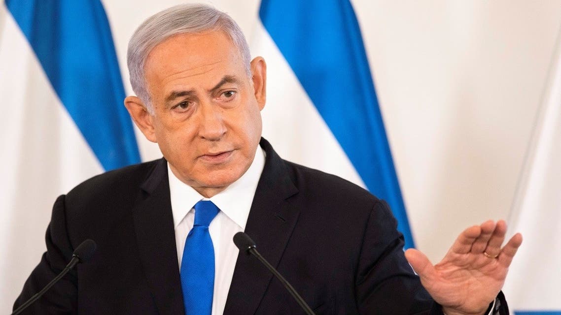 Israeli Prime Minister Benjamin Netanyahu gestures as he speaks during a briefing to ambassadors to Israel at a military base in Tel Aviv, Israel, on May 19, 2021. (Reuters)