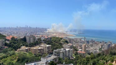 Heavy smoke is seen rising from a site at the Beirut Port, in Lebanon. (Twitter)