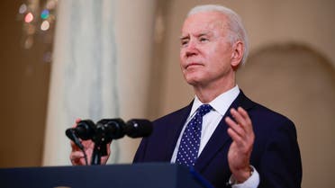President Joe Biden in the Cross Hall at the White House, April 20, 2021. (Reuters)