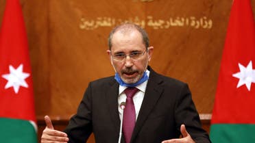 Jordanian Foreign Minister Ayman Safadi is pictured in the Jordanian capital Amman during an international meeting to discuss the Israel-Palestinian peace process, on September 24, 2020.