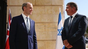 UK Foreign Secretary Dominic Raab and his Israeli counterpart Gabi Ashkenazi. (Twitter)