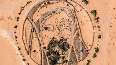 Aerial-view image of Sheikh Zayed tribute in the Ajman desert, taken and posted on Instagram by @alphaspottings. (Screengrab)