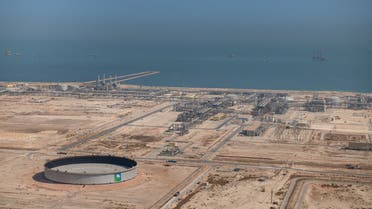 A handout picture provided by Energy giant Saudi Aramco, Saudi Arabia's Oil Company, shows its Safaniya and Tanajib onshore plants in Fadhili, located 30 km west of the city of Jubail in the eastern province of Saudi Arabia. (AFP)