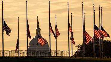 American flags are flown at half-staff in response to the San Jose mass shooting, at the base of the Washington Monument on the National Mall on May 27, 2021 in Washington, DC. President Biden ordered flags flown at half-staff after a gunmen killed at least eight people at a light rail yard in California. (File photo: AFP)