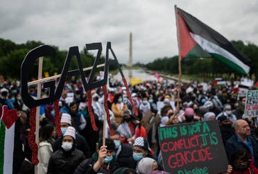 Supporters of Palestine hold a rally at the Lincoln Memorial in Washington, DC on May 29, 2021. (Reuters)